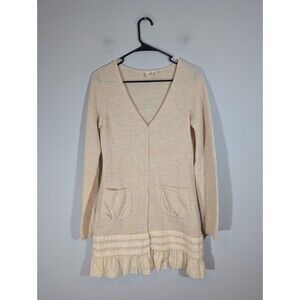 Moth Women Beige Wool Blend Ruffle Hem Sweater Sz S Romantic Academia Feminine